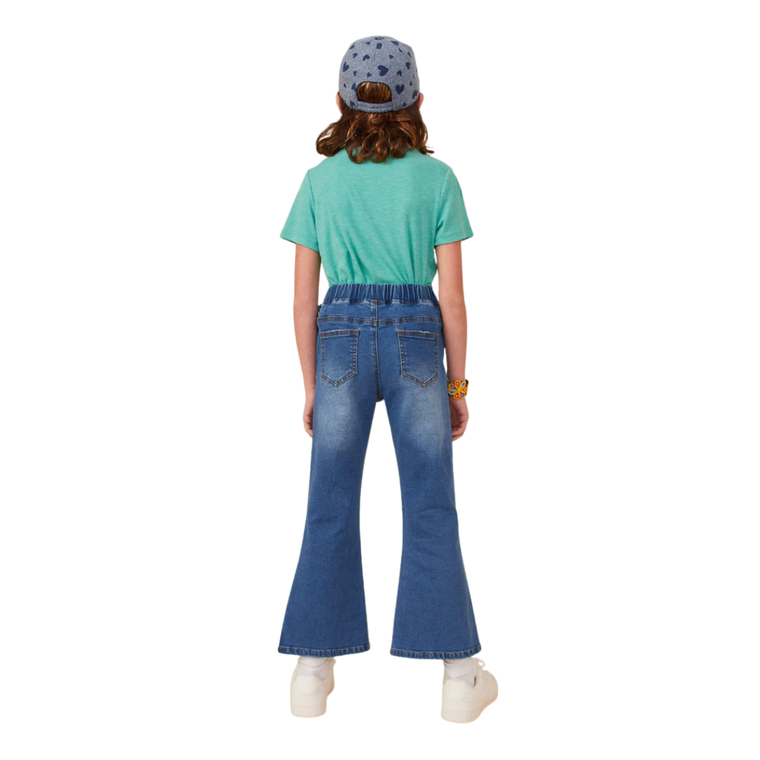 Elastic Waist Straight Leg Denim Jeans