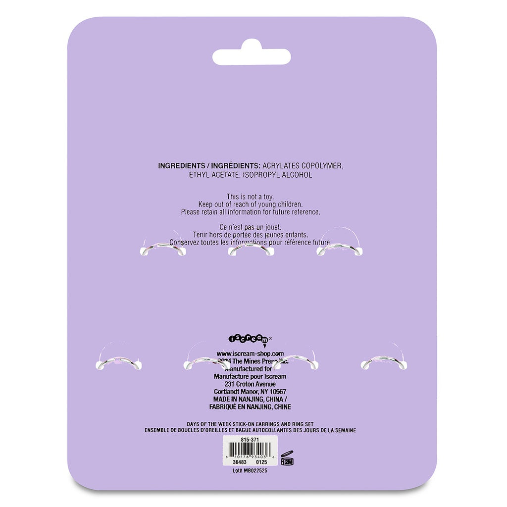 Days of the Week Stick-On Earrings and Rings