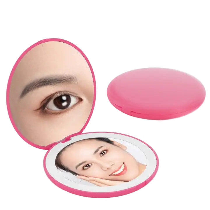 Compact LED Cosmetic Mirror - Hot Pink