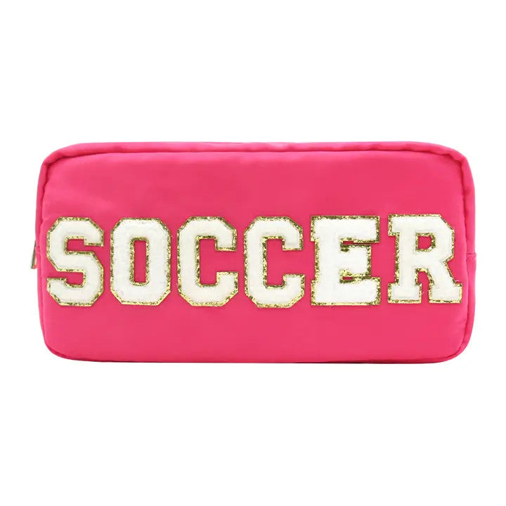 Varsity Collection Nylon Cosmetic Bag Pink Soccer Patch