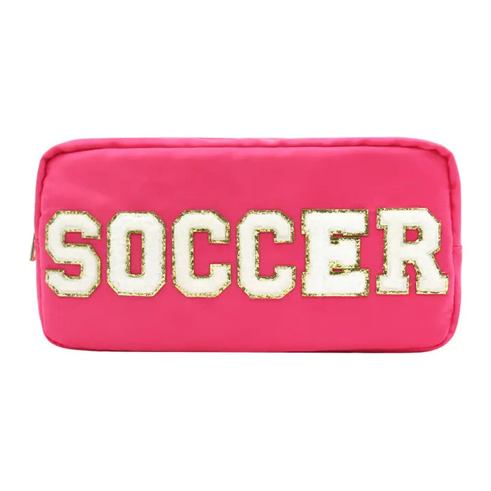 Varsity Collection Nylon Cosmetic Bag Pink Soccer Patch