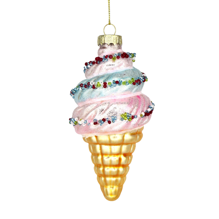 Vintage Ice Cream Cone Glass Ornament