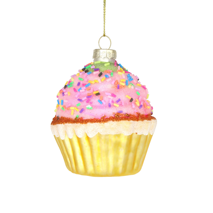Vintage Vanilla Cupcake Glass Ornament