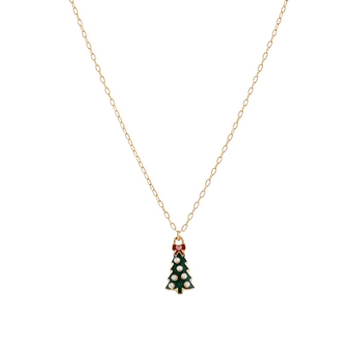 Christmas Tree Enamel Pendant Necklace