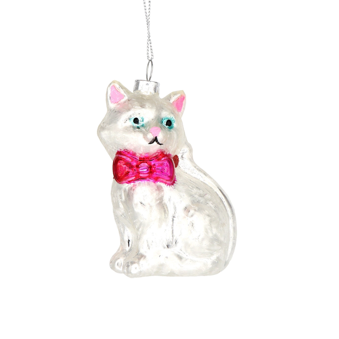Vintage Silver Cat Glass Ornament