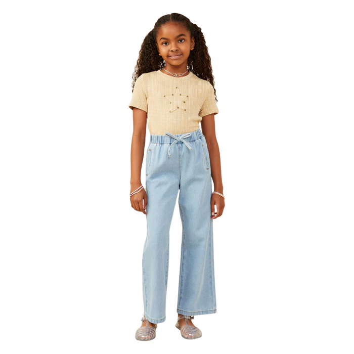 Wide Leg Drawstring Denim Pants