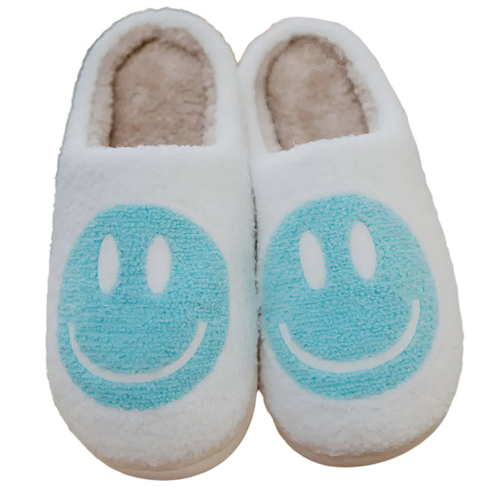 Aqua Happy Face Sherpa Slippers