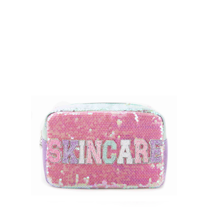 'Skincare' Sequins Color Block Pouch