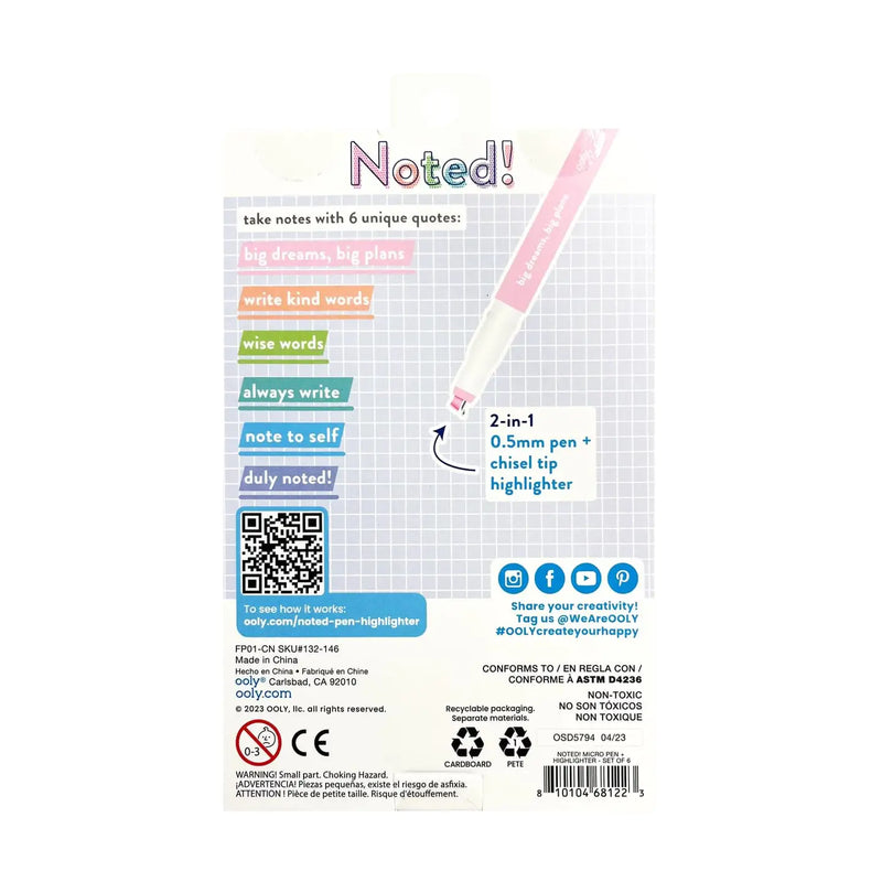 Noted! 2-in-1 Micro Fine Tip Pens & Highlighters - Set of 6