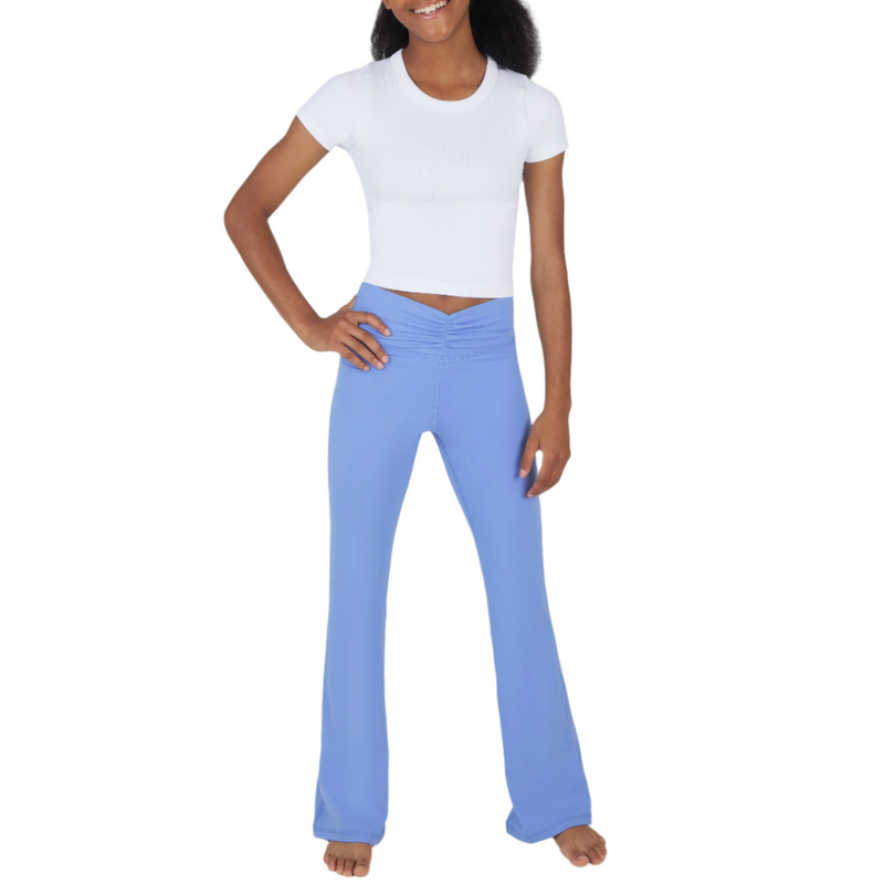 Girls Lux Waist Band Ruching Flared Pant - Granada Sky