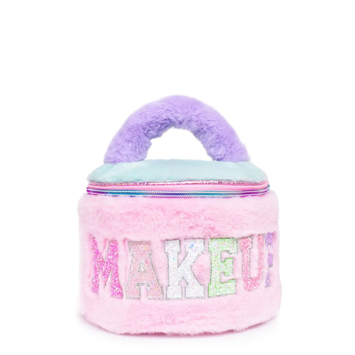 'Makeup' Colorblocked Plush Round Glam Bag