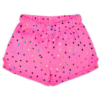 Bright Pink Foil Hearts Plush Shorts