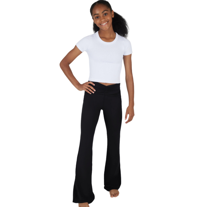 Girls Lux Waist Band Ruching Flared Pant - Black