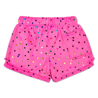 Bright Pink Foil Hearts Plush Shorts