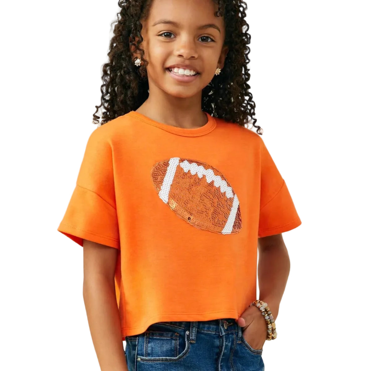 Gameday Sequin Football Patched T Shirt