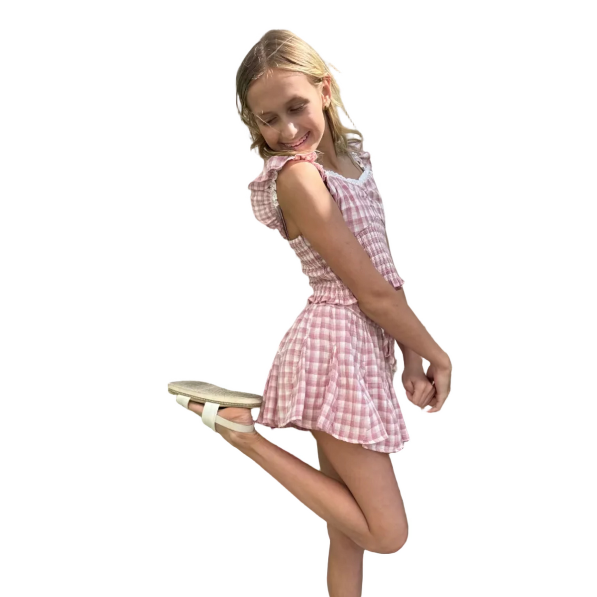 Smocked Gingham Crop Top