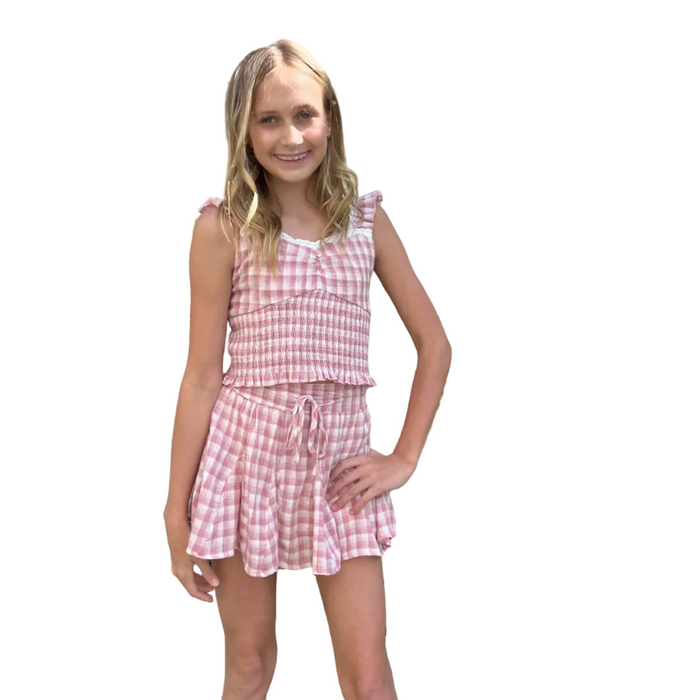 Smocked Gingham Crop Top