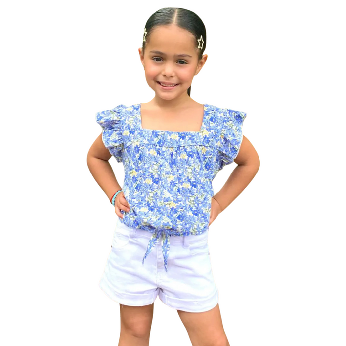 Ruffle Sleeve Front Tie Top