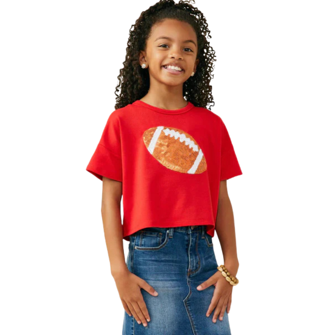 Gameday Sequin Football Patched T Shirt