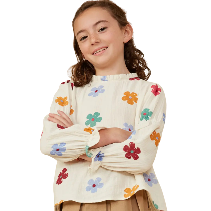 Floral Print Gauze Texture Peasant Top