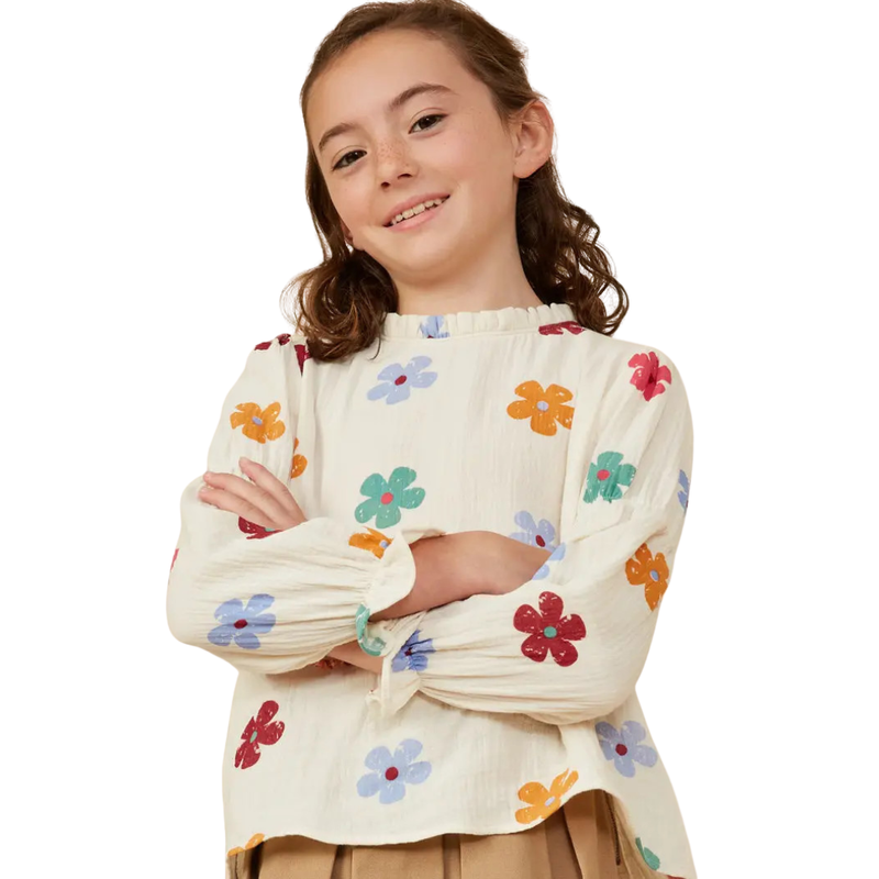 Floral Print Gauze Texture Peasant Top