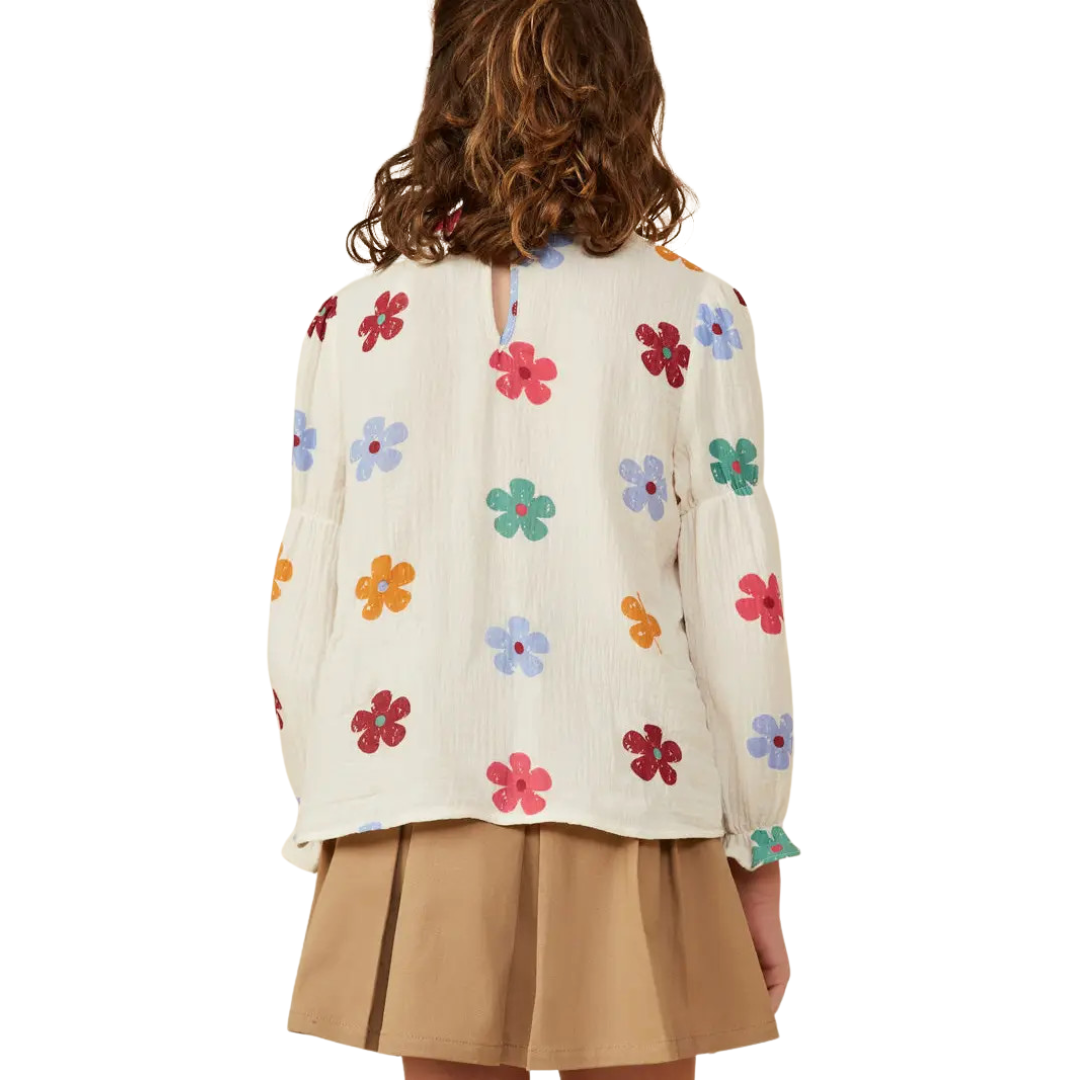 Floral Print Gauze Texture Peasant Top