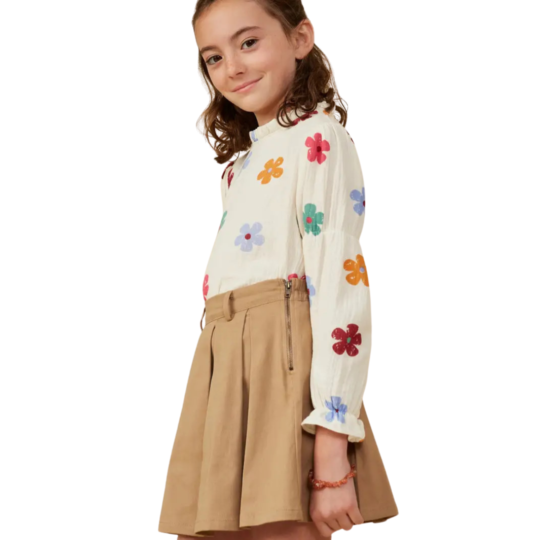 Floral Print Gauze Texture Peasant Top