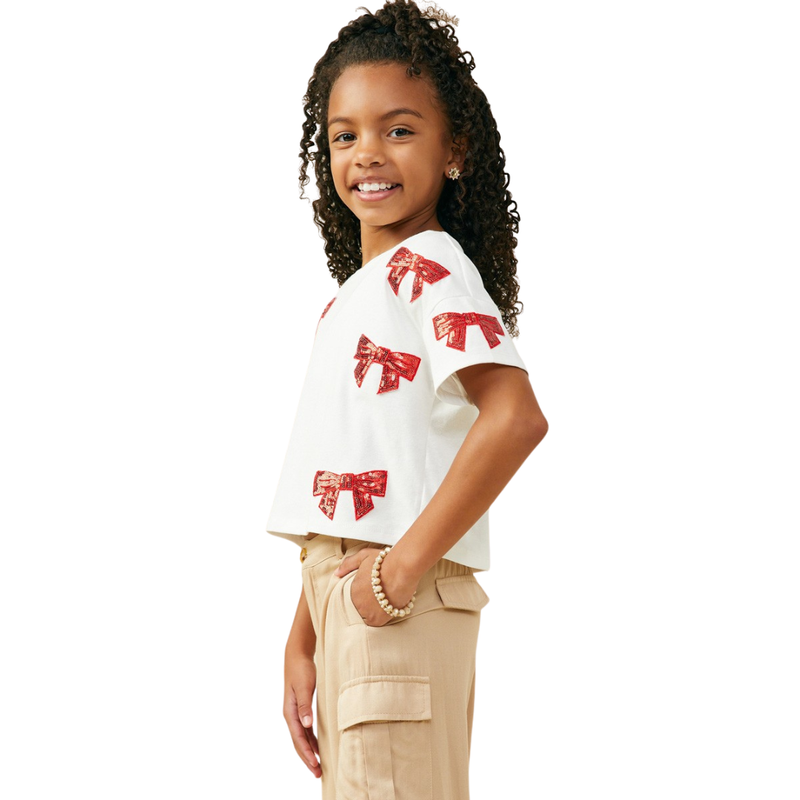 Gameday Team Color Sequin Bow T Shirt