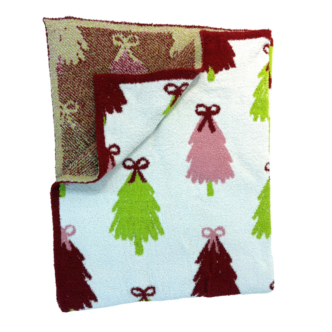 Colorful Christmas Trees Luxe Throw Blanket