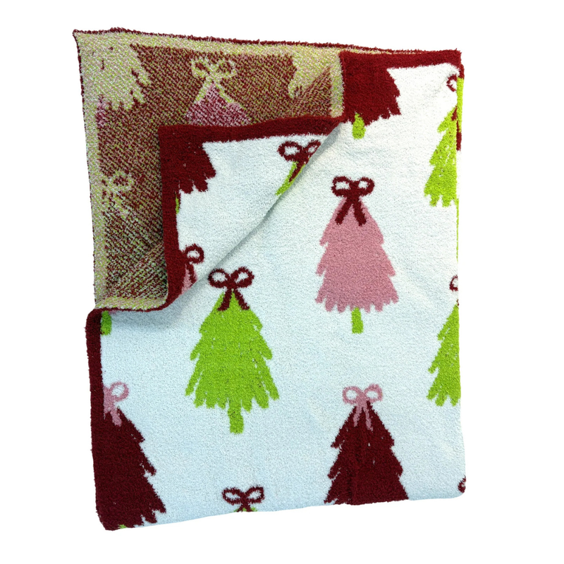 Colorful Christmas Trees Luxe Throw Blanket