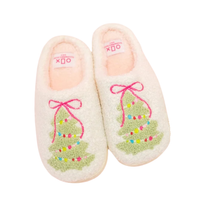 Pink Bow Christmas Tree Slippers