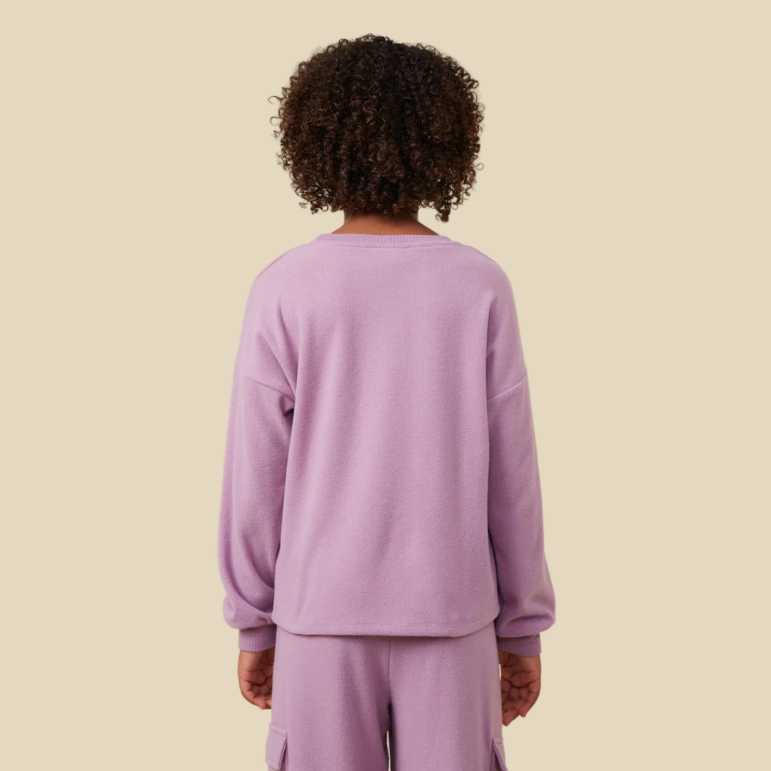 Soft Brushed Rib Seam Detail Long Sleeve Top
