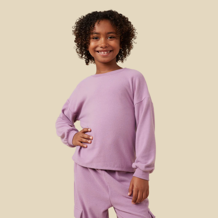 Soft Brushed Rib Seam Detail Long Sleeve Top