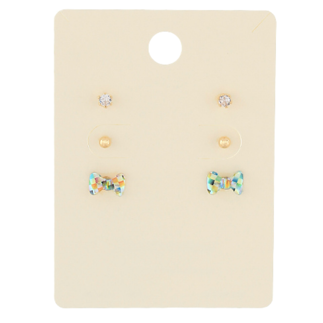 Bow & CCB Ball Stud Earrings Set
