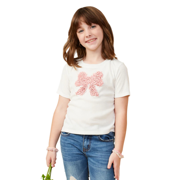 Pearl Detailed Bow Patch Knit T Shirt