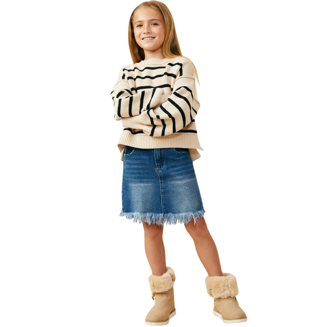 Drop Shoulder Puff Sleeve Striped Sweater Top