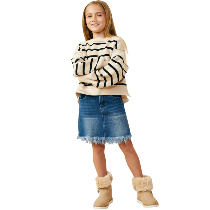 Drop Shoulder Puff Sleeve Striped Sweater Top