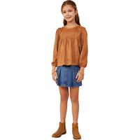 Vegan Suede Smocked Baby Doll Top