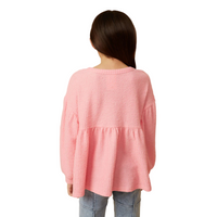 Textured Brushed Rib Puff Sleeve Peplum Knit Top