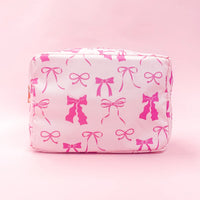 Pink Bows Nylon Cosmetic Zipper Bag