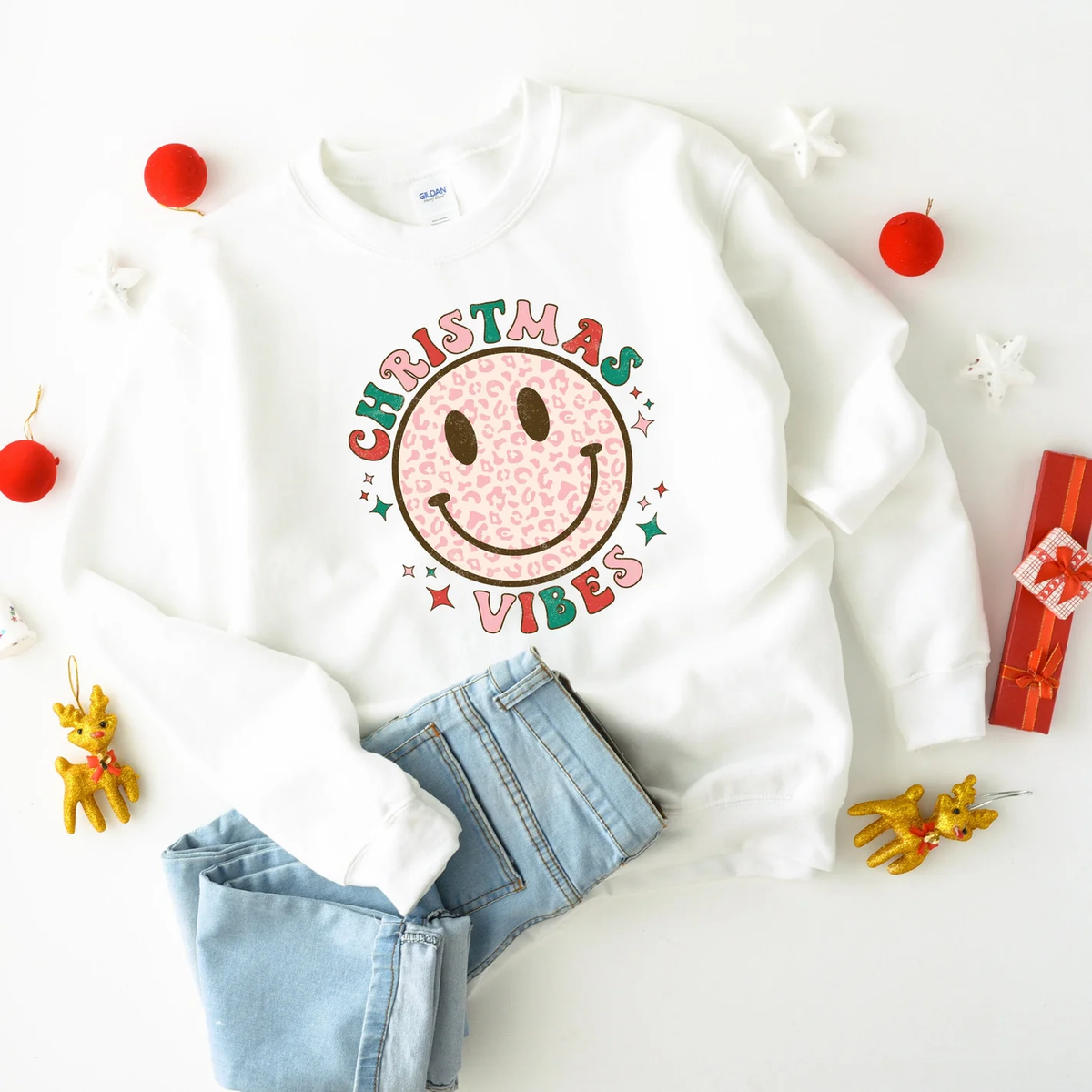 Retro Smiley Face Christmas Vibes Sweatshirt