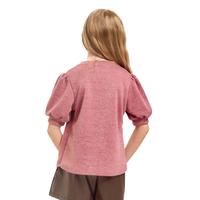 Mink Lurex Short Puff Sleeves Top