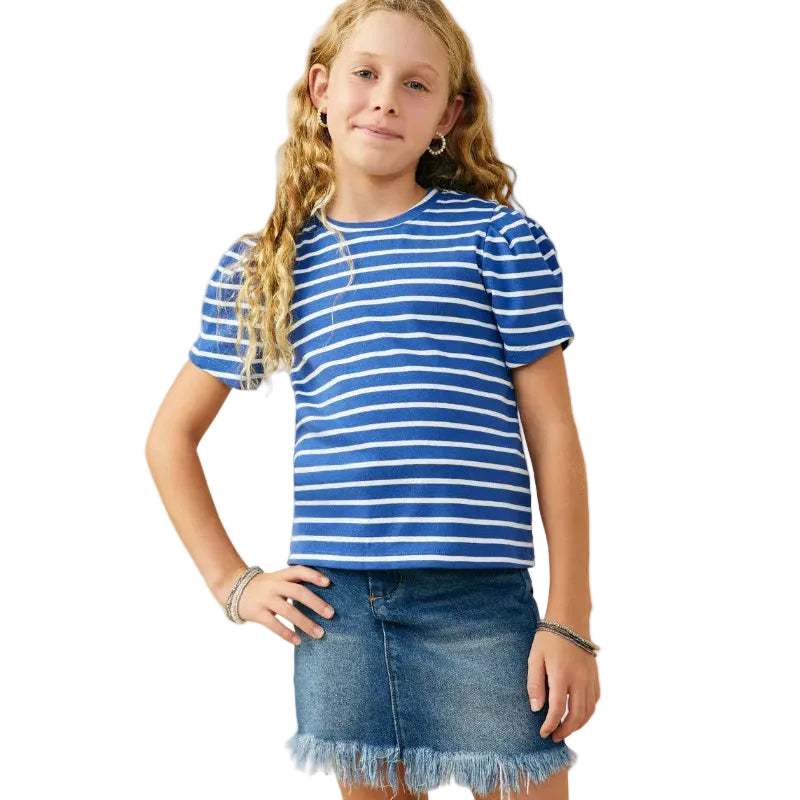 Puff Sleeve Stripe Knit Tee