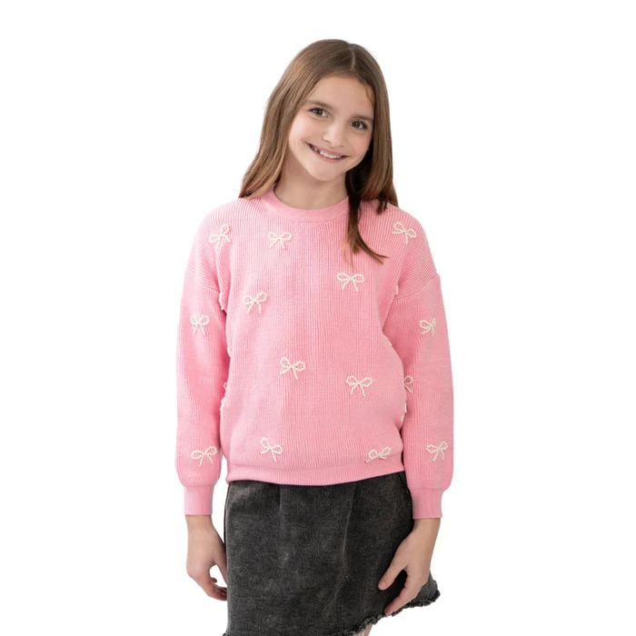 Crew Neck Sweater - Pearl Bows