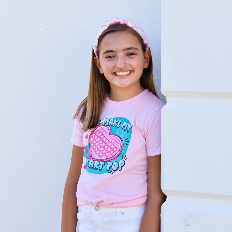 Kids Knot Headband - Pink Sequin Heart V's Day