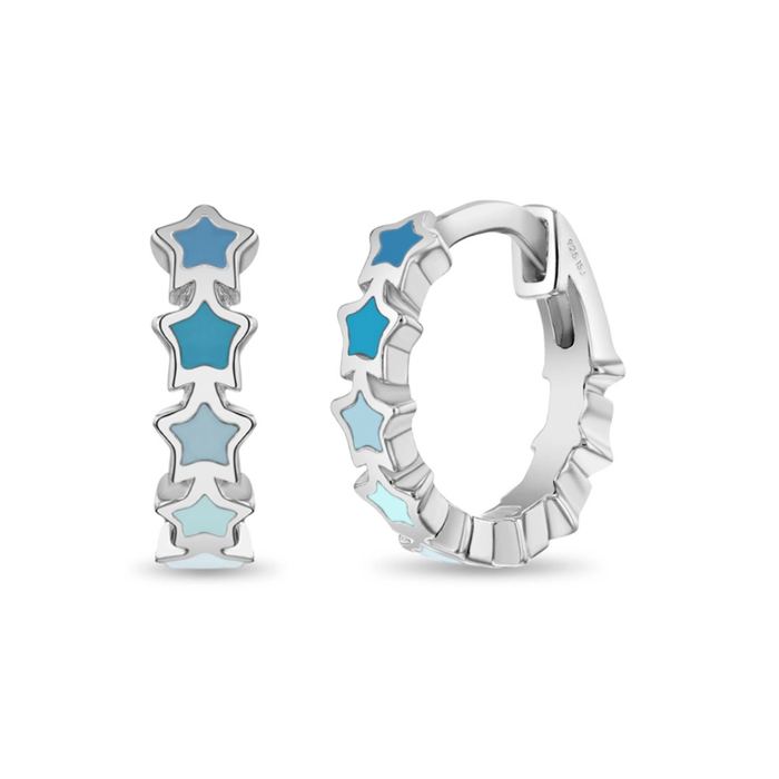 Star Blue Cascade Huggie Hoops - Sterling Silver