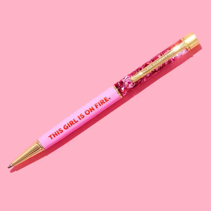 "This Girl is on Fire" Pen - Pink w/ Pink Confetti