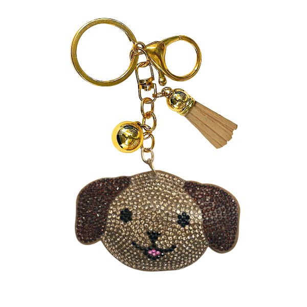 Rhinestone Keychain | Dog Face Brown