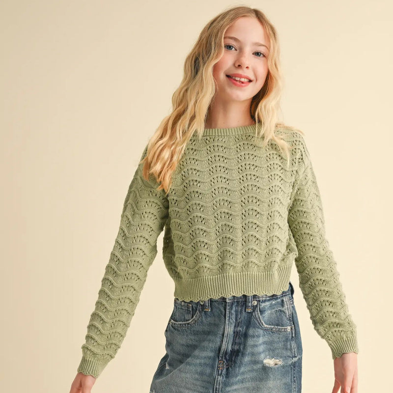 Wavy Pointelle L/S Sweater