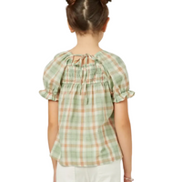 Plaid Smocked Square Neck Baby Doll Top